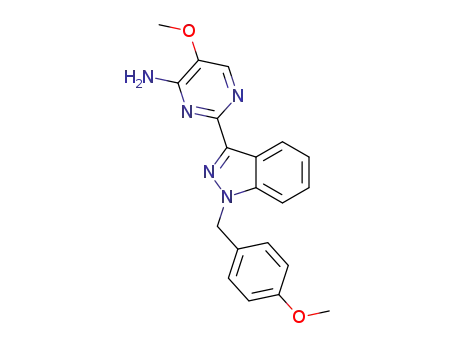 Molecular Structure of 1429747-36-3 (5-methoxy-2-[1-(4-methoxybenzyl)-1H-indazol-3-yl]pyrimidin-4-amine)