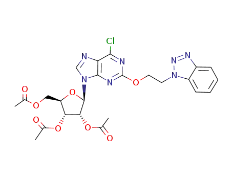 Molecular Structure of 936252-88-9 (6-chloro-2-(2''-(benzotriazol-1''-yl)ethyloxy)-3',4',5'-triacetyladenosine)