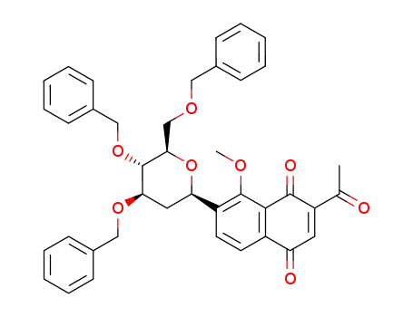 2-Acetyl-7-(3',4',6'-tri-O-benzyl-2'-deoxy-β-D-arabino-hexopyranosyl)-8-methoxy-1,4-naphthoquinone