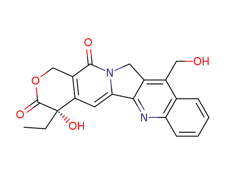 Molecular Structure of 78287-14-6 (1H-Pyrano(3,4:6,7)indolizino(1,2-b)quinoline-3,14(4H,12H)-dione, 4-ethyl-4-hydroxy-11-(hydroxymethyl)-, (S)-)