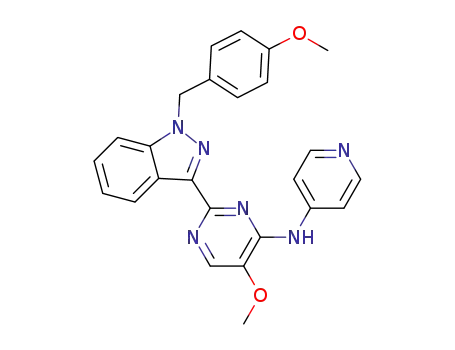 Molecular Structure of 1429745-32-3 (5-methoxy-2-[1-(4-methoxybenzyl)-1H-indazol-3-yl]-N-(pyridin-4-yl)-pyrimidin-4-amine)