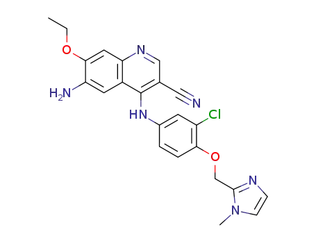 Molecular Structure of 848133-79-9 (6-amino-4-[3-chloro-4-(1-methyl-1H-imidazol-2-ylmethoxy)phenylamino]-7-ethoxyquinoline-3-carbonitrile)