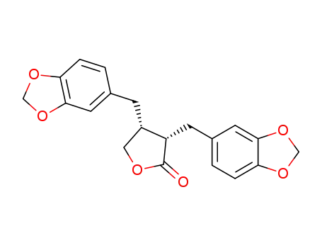 Molecular Structure of 26543-90-8 ((3S,4R)-3,4-Bis(1,3-benzodioxol-5-ylmethyl)-4,5-dihydrofuran-2(3H)-one)