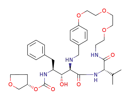Molecular Structure of 180968-44-9 (tetrahydrofuran-3-yl {(1R,2S)-1-[(13S,16R)-12,15-dioxo-13-(propan-2-yl)-2,5,8-trioxa-11,14,17-triazabicyclo[17.2.2]tricosa-1(21),19,22-trien-16-yl]-1-hydroxy-3-phenylpropan-2-yl}carbamate)