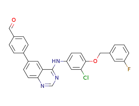Molecular Structure of 1152131-72-0 (4-{4-[3-chloro-4-(3-fluorobenzyloxy)phenylamino]quinazolin-6-yl}benzaldehyde)