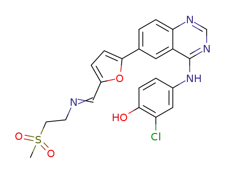 Molecular Structure of 1440511-83-0 (2-chloro-4-(6-(5-((2-(methylsulfonyl)ethylimino)methyl)furan-2-yl)quinazolin-4-ylamino)phenol)
