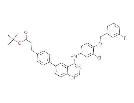 Molecular Structure of 1152131-78-6 (3-[4-{4-(3-chloro-4-(3-fluorobenzyloxy)phenylamino)quinazolin-6-yl}phenyl]acrylic acid tert-butyl ester)