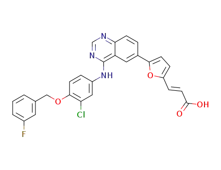 Molecular Structure of 1152131-79-7 (3-[5-{4-(3-chloro-4-(3-fluorobenzyloxy)phenylamino)quinazolin-6-yl}furan-2-yl]acrylic acid)