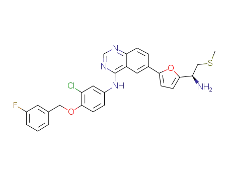 Molecular Structure of 1235820-61-7 ((S)-N-(4-(3-fluorobenzyl-oxy)-3-chlorophenyl)-6-(5-(1-(amino)-2-(methylthio)ethyl)furan-2-yl)quinazolin-4-amine)