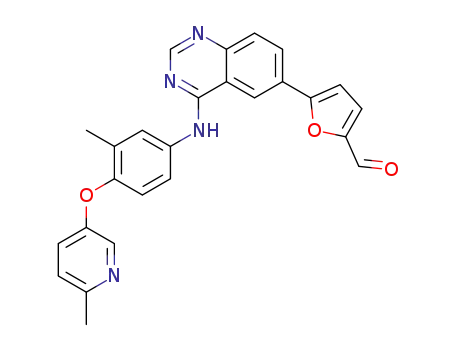 Molecular Structure of 1260402-39-8 (5-(4-(4-(6-methylpyridin-3-yloxy)-3-methylphenylamino)quinazolin-6-yl)furan-2-carbaldehyde)