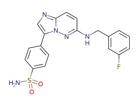 Molecular Structure of 1022981-65-2 (4-(6-{[(3-fluorophenyl)methyl]amino}imidazo[1,2-b]pyridazin-3-yl)benzene-1-sulfonamide)