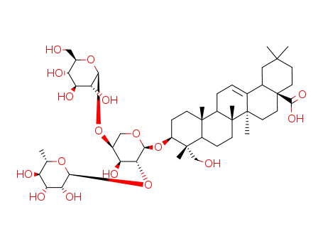 Molecular Structure of 68027-15-6 (Hederagenin 3-O-α-L-rhaMnopyranosyl(1→2)-(β-D-glucopyranosyl(1→4))-α-L-arabinopyranoside)