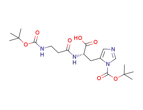 Molecular Structure of 405520-71-0 ((S)-3-(1-(tert-butoxycarbonyl)-1H-imidazol-5-yl)-2-(3-((tert-butoxycarbonyl)amino)propanamido)propanoic acid)