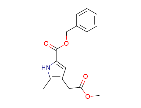 Molecular Structure of 89909-45-5 (1H-Pyrrole-3-acetic acid, 2-methyl-5-[(phenylmethoxy)carbonyl]-, methyl
ester)