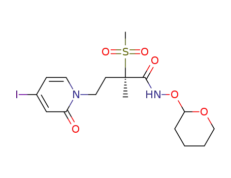 Molecular Structure of 1312478-57-1 ((2R)-4-(4-iodo-2-oxopyridin-1(2H)-yl)-2-methyl-2-(methylsulfonyl)-N-(tetrahydro-2H-pyran-2-yloxy)butanamide)