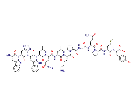 Molecular Structure of 59401-28-4 (TRP-HIS-TRP-LEU-GLN-LEU-LYS-PRO-GLY-GLN-PRO-MET-TYR)