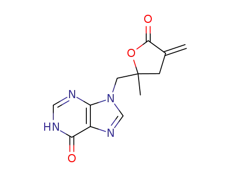 Molecular Structure of 100682-44-8 (9-((2-methyl-4-methylene-5-oxotetrahydrofuran-2-yl)methyl)hypoxanthine)