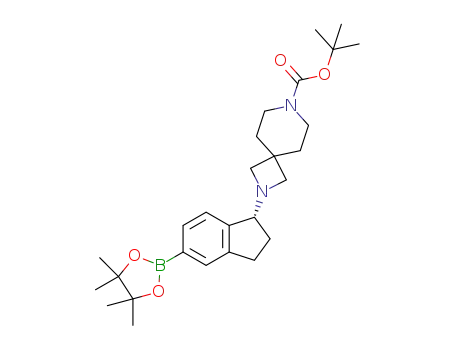 Molecular Structure of 1414782-20-9 (tert-butyl 2-[(R)-5-(4,4,5,5-tetramethyl-1,3,2-dioxaborolan-2-yl)-2,3-dihydro-1H-inden-1-yl]-2,7-diazaspiro[3.5]nonane-7-carboxylate)