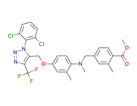 Molecular Structure of 959801-08-2 (4-[({4-[3-(2,6-dichlorophenyl)-5-trifluoromethyl-3H-[1,2,3]triazol-4-ylmethoxy]-2-methylphenyl}-methylamino)-methyl]-2-methyl-benzoic acid methyl ester)