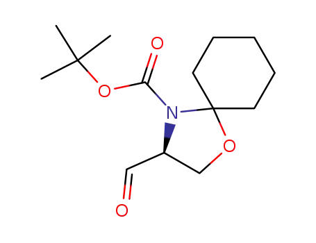 Molecular Structure of 168772-32-5 (1-Oxa-4-azaspiro[4.5]decane-4-carboxylic acid, 3-formyl-, 1,1-dimethylethyl ester, (3S)-)