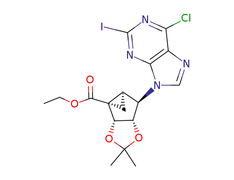 Molecular Structure of 793695-77-9 ((1'S,2'R,3'S,4'R,5'S)-4'-[6-chloro-2-iodopurin-9-yl]-2',3'-isopropylidenebicyclo[3.1.0]hexane-1'-carboxylic acid ethyl ester)