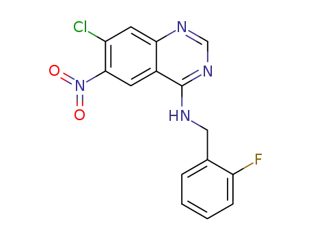Molecular Structure of 1026552-32-8 ((7-chloro-6-nitro-quinazolin-4-yl)-(2-fluoro-benzyl)-amine)