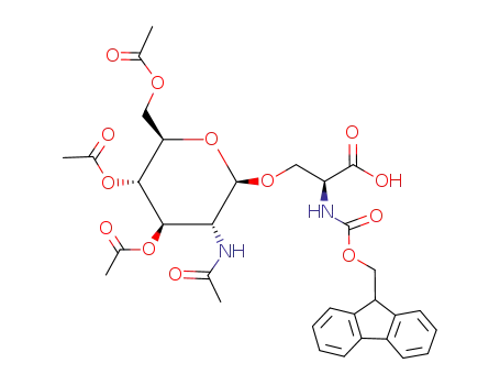 Molecular Structure of 160067-63-0 (O-(2-Acetamido-2-deoxy-3,4,6-tri-O-acetyl-b-D-glucopyranosyl)-N- a-(fluoren-9-yl-methoxy carbonyl)-L-serine)
