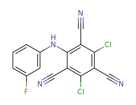 Molecular Structure of 35728-01-9 (2,4-Dichloro-6-[(3-fluorophenyl)amino]-1,3,5-benzenetricarbonitrile)
