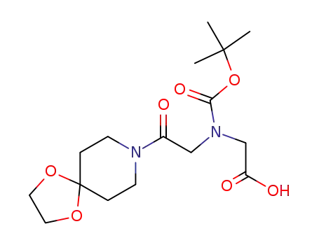 Molecular Structure of 215161-22-1 (N-((tert-butyloxy)carbonyl)-N'-(4-(1',4'-dioxolano)piperidino)iminodiacetic acid monoamide)
