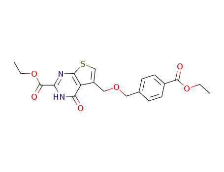 Molecular Structure of 869297-03-0 (ethyl 5-{[({4-[(ethyloxy)carbonyl]phenyl}methyl)oxy]methyl}-4-oxo-3,4-dihydrothieno[2,3-d]pyrimidine-2-carboxylate)