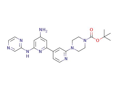 Molecular Structure of 1370453-11-4 (tert-butyl 4-[4-amino-6-(pyrazin-2-ylamino)-2,4'-bipyridin-2'-yl]piperazine-1-carboxylate)