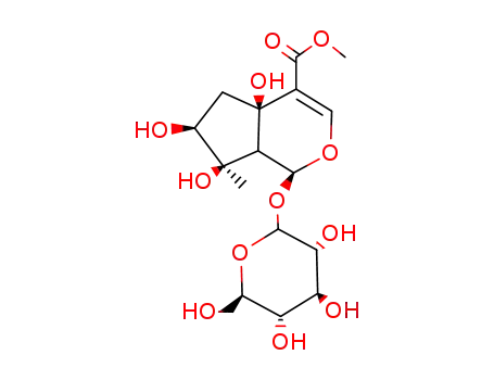 Molecular Structure of 27856-54-8 ((1S)-1,4a,5,6,7,7aα-Hexahydro-1-(β-D-glucopyranosyloxy)-4aα,6α,7α-trihydroxy-7-methylcyclopenta[c]pyran-4-carboxylic acid methyl ester)
