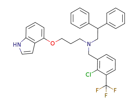 Molecular Structure of 847990-40-3 ((2-chloro-3-trifluoromethyl-benzyl)-(2,2-diphenyl-ethyl)-[3-(1H-indol-4-yloxy)-2-methyl-propyl]-amine)