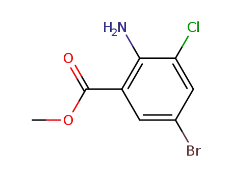 Molecular Structure of 101080-26-6 (2-amino-5-bromo-3-chloro-benzoic acid methyl ester)