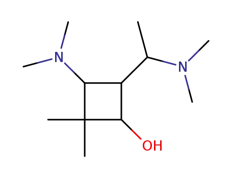 Molecular Structure of 6553-49-7 (3-Dimethylamino-4-<1-dimethylamino-aethyl>-2,2-dimethyl-cyclobutanol)