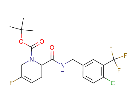 Molecular Structure of 885679-24-3 (2-(4-chloro-3-trifluoromethyl-benzylcarbamoyl)-5-fluoro-3,6-dihydro-2<i>H</i>-pyridine-1-carboxylic acid <i>tert</i>-butyl ester)