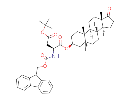 Molecular Structure of 881179-12-0 ((S)-2-(9H-Fluoren-9-ylmethoxycarbonylamino)-succinic acid 4-tert-butyl ester 1-((3S,5R,8R,9S,10S,13S,14S)-10,13-dimethyl-17-oxo-hexadecahydro-cyclopenta[a]phenanthren-3-yl) ester)