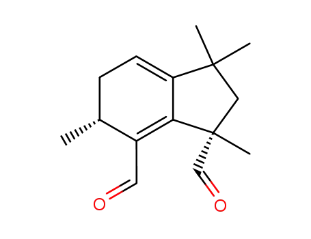 Molecular Structure of 97165-23-6 ((1S,6R)-1,3,3,6-Tetramethyl-2,3,5,6-tetrahydro-1H-indene-1,7-dicarbaldehyde)