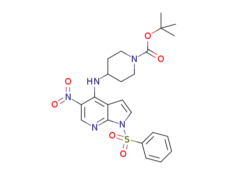 Molecular Structure of 1315495-05-6 (4-(1-benzenesulphonyl-5-nitro-1H-pyrrolo[2,3-b]pyridine-4ylamino)piperidine-1-carboxylic acid tert-butyl ester)