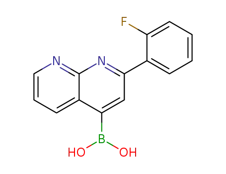 Molecular Structure of 1323919-50-1 (2-(2-fluoro-phenyl)-[1,8]naphthyridine-4-boronic acid)