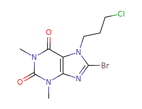Molecular Structure of 98408-17-4 (8-BROMO-7-(3-CHLOROPROPYL)-1,3-DIMETHYL-2,3,6,7-TETRAHYDRO-1H-PURINE-2,6-DIONE)