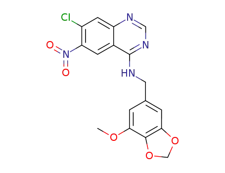 Molecular Structure of 1026879-07-1 ((7-chloro-6-nitro-quinazolin-4-yl)-(7-methoxy-benzo[1,3]dioxol-5-ylmethyl)-amine)
