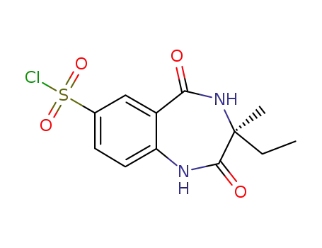 Molecular Structure of 1431141-41-1 (S-(-)-3-ethyl-3-methyl-2,5-dioxo-2,3,4,5-tetrahydro-1H-benzo[e][1,4]diazepine-7-sulfonyl chloride)
