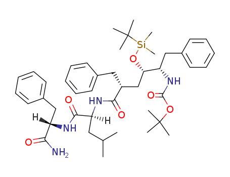 Molecular Structure of 126410-32-0 (L-Phenylalaninamide,
N-[(2R,4S,5S)-5-[[(1,1-dimethylethoxy)carbonyl]amino]-4-[[(1,1-dimethyl
ethyl)dimethylsilyl]oxy]-1-oxo-6-phenyl-2-(phenylmethyl)hexyl]-L-leucyl-)