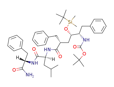 Molecular Structure of 126410-32-0 (L-Phenylalaninamide,
N-[(2R,4S,5S)-5-[[(1,1-dimethylethoxy)carbonyl]amino]-4-[[(1,1-dimethyl
ethyl)dimethylsilyl]oxy]-1-oxo-6-phenyl-2-(phenylmethyl)hexyl]-L-leucyl-)