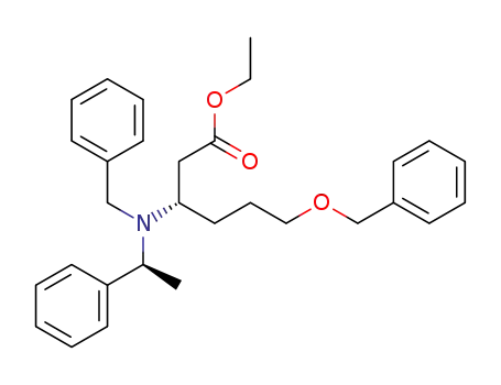 Molecular Structure of 245496-20-2 (Hexanoic acid,
3-[[(1S)-1-phenylethyl](phenylmethyl)amino]-6-(phenylmethoxy)-, ethyl
ester, (3S)-)
