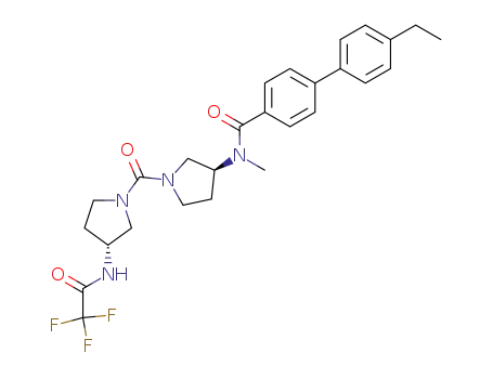 Molecular Structure of 917353-86-7 (4'-Ethyl-biphenyl-4-carboxylic acid methyl-{(S)-1-[(R)-3-(2,2,2-trifluoro-acetylamino)-pyrrolidine-1-carbonyl]-pyrrolidin-3-yl}-amide)