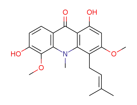 Molecular Structure of 87959-95-3 (9(10H)-Acridinone,1,6-dihydroxy-3,5-dimethoxy-10-methyl-4-(3-methyl-2-buten-1-yl)-)