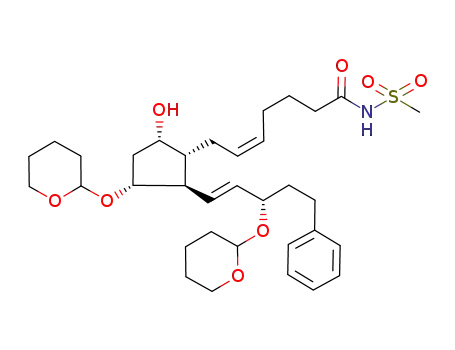 Molecular Structure of 69590-40-5 (N-{(Z)-7-[(1R,2R,3R,5S)-5-Hydroxy-2-[(E)-(S)-5-phenyl-3-(tetrahydro-pyran-2-yloxy)-pent-1-enyl]-3-(tetrahydro-pyran-2-yloxy)-cyclopentyl]-hept-5-enoyl}-methanesulfonamide)