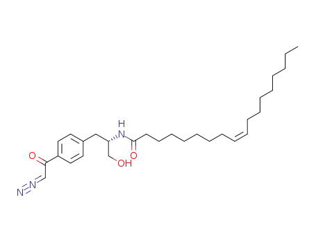 Molecular Structure of 885021-57-8 ((Z)-Octadec-9-enoic acid {(S)-2-[4-(2-diazo-acetyl)-phenyl]-1-hydroxymethyl-ethyl}-amide)